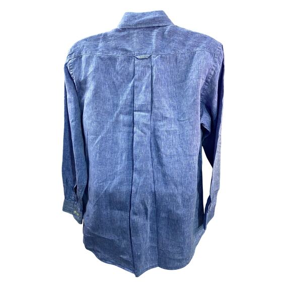 PUSSERS Linen Button-Up Shirt – Blue – Size M – Embroidered Collar & Logo - Picture 2 of 11
